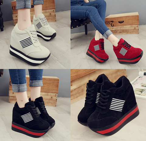 รองเท้าผ้าใบเสริมส้น ไซต์ 35-39 สีดำ สีแดง สีครีม