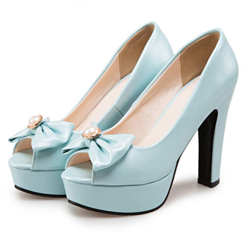 รองเท้าคัดชูเปิดหน้าส้นสูง 4.8 นิ้ว ไซต์ 34-46 สีชมพู/ฟ้า/ขาว/ครีม