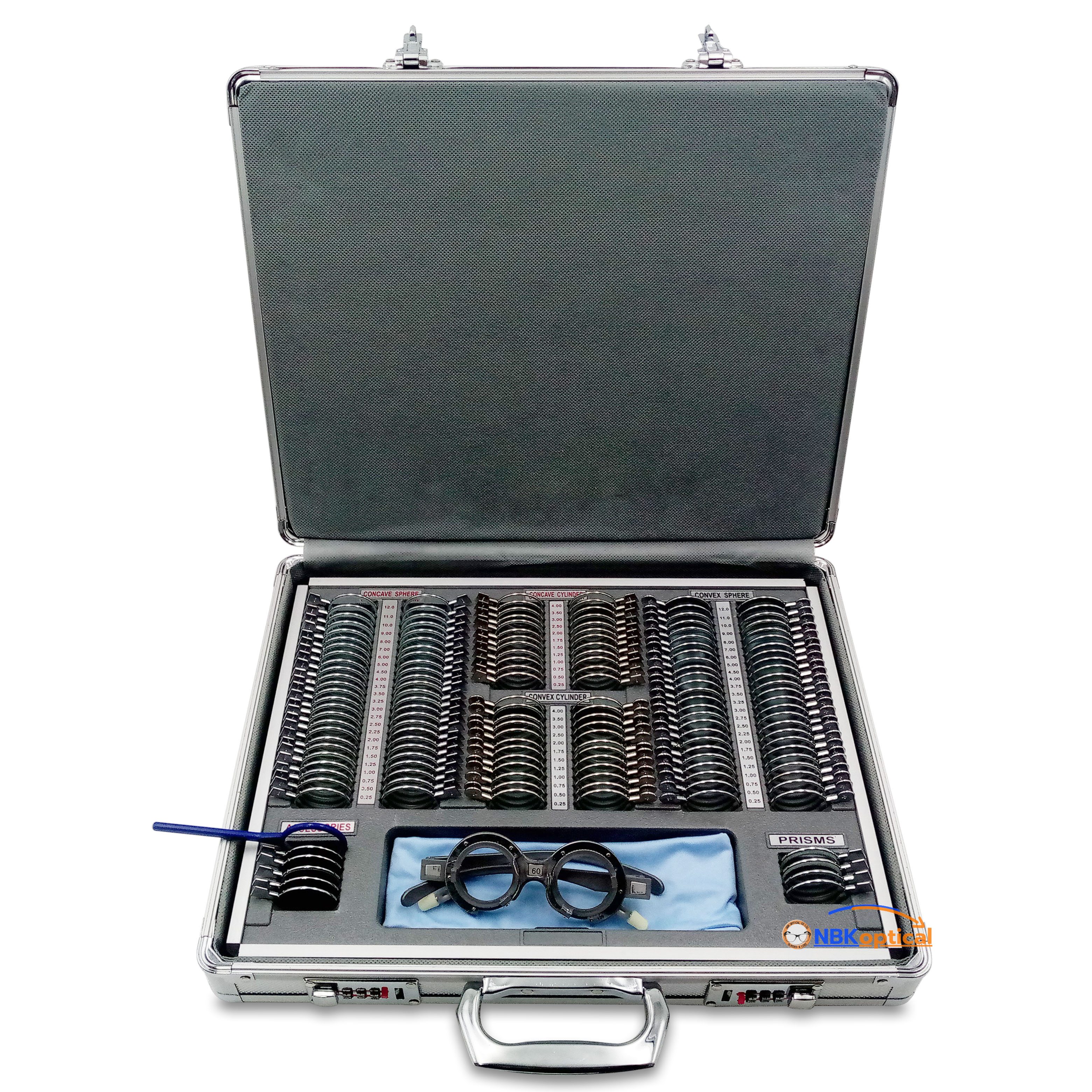 Trial lens set เลนส์เซ็ท ขอบโลหะ เลนส์กระจก (MT M) +-1200+ เฟรม+ครอส (ครอสจะมีการสลับสีเงิน กับ นํ้าเงิน*)