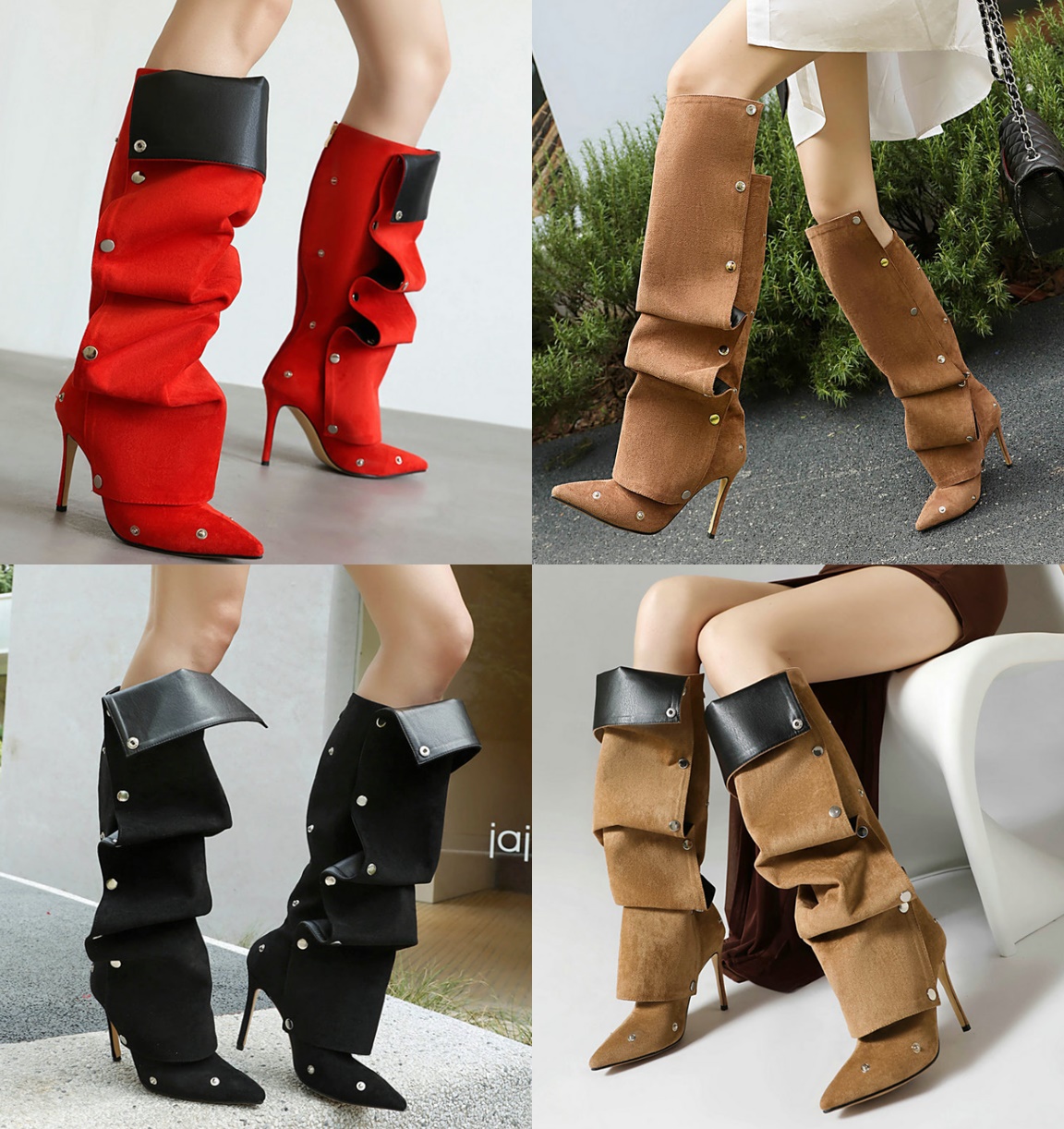 รองเท้าบูทยาวหนังย่น (รุ่นหนังกลับ) ไซส์ 34-46 สีดำ/น้ำตาลเข้ม/น้ำตาลอ่อน/แดง