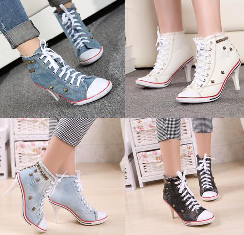 รองเท้าส้นสูง ไซต์ 34-40 สีฟ้าอ่อน ฟ้าเข้ม ขาว ดำ