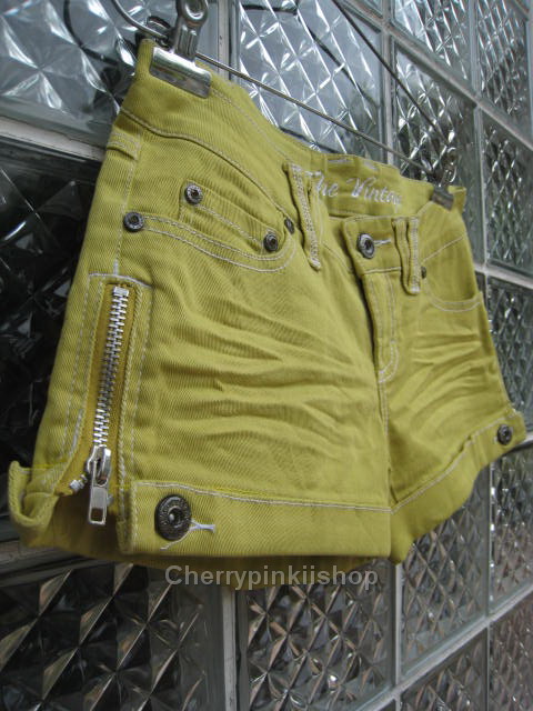 กางเกงยีนส์ขาสั้น สีเหลืองสวยสดใส ขอบกางเกงด้านในปัก vintage เก่ไก๋สไลเดอร์