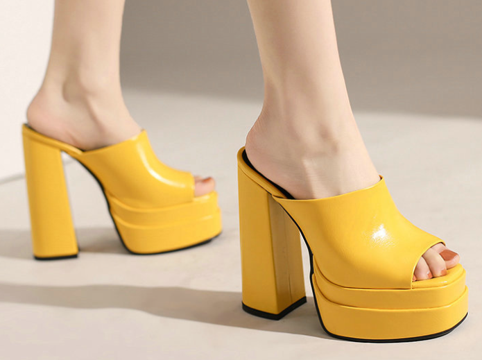 รองเท้าส้นสูง 6 นิ้ว แบบสวม ไซส์ 34-43 สีดำ/ขาว/น้ำเงิน/เหลือง/ชมพู