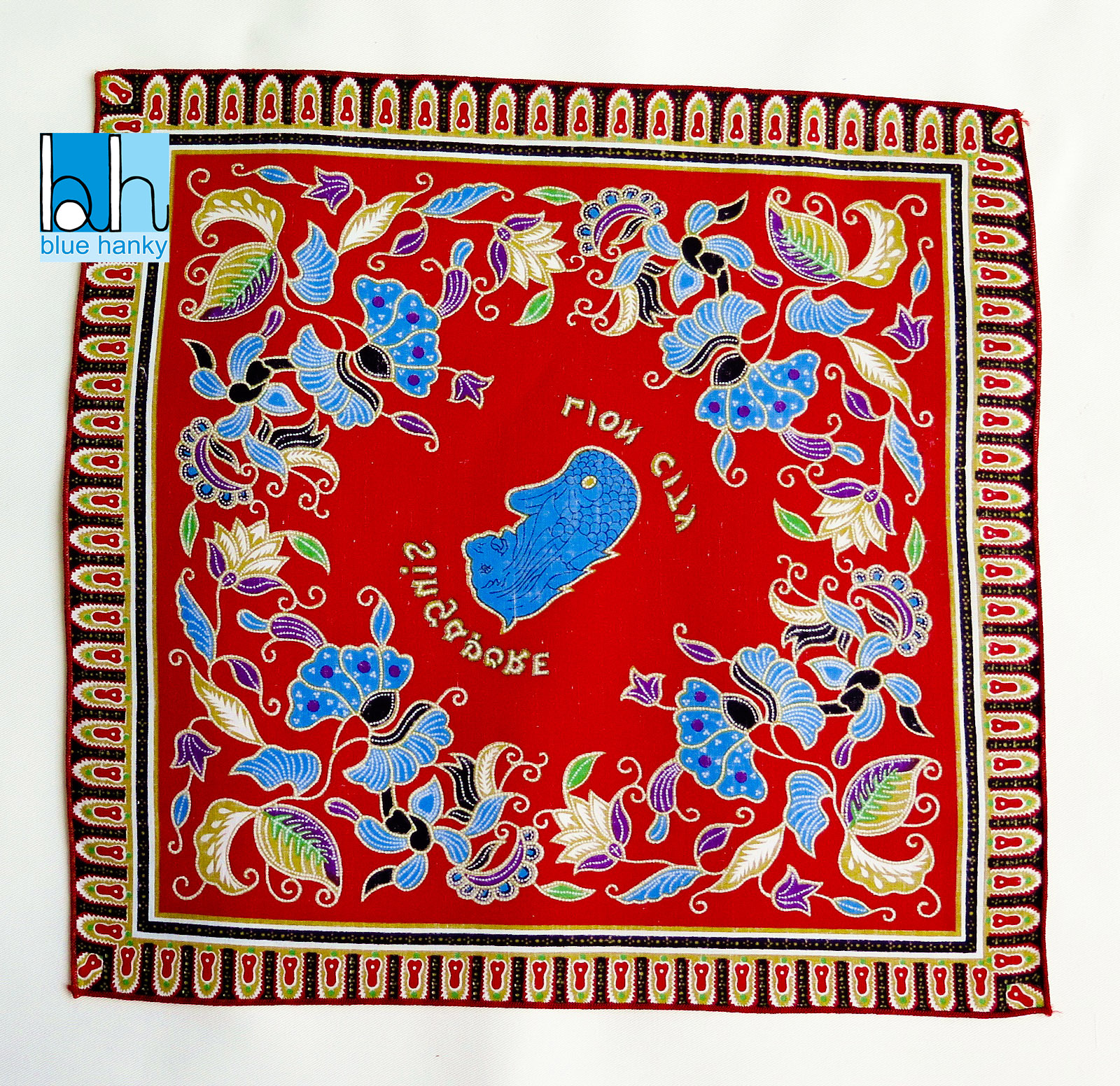 #74 18" สิงคโปร์ ผ้าเช็ดหน้ามือ2 สภาพดี ผ้าเช็ดหน้าผืนใหญ่