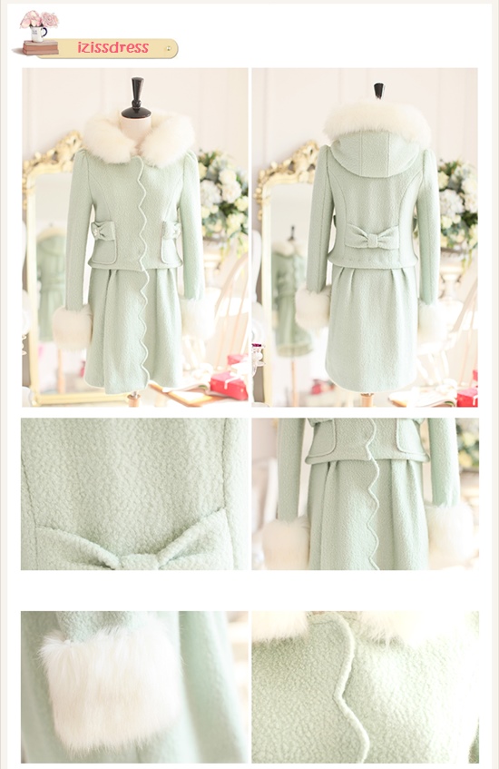 ***พร้อมส่ง size s ค่ะ***เสื้อโค้ทกันหนาวสีเขียวอ่อน แขนและฮู้ดรอบล้อมด้วนขนเฟอร์สีขาว ติดกระดุมซ่อน แบ่งเป็นตัวเสื้อและกระโปรงใส่แยกชิ้นได้ค่ะ สวยหวานเหมือนแบบค่ะ