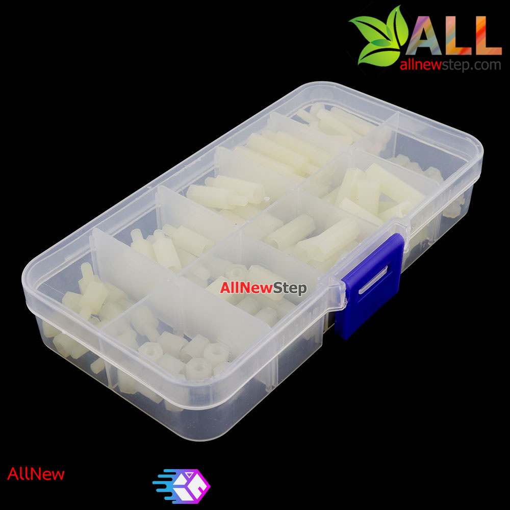 M3 Nylon Hex Spacers Screw Nut with Plastic Box White 120pcs