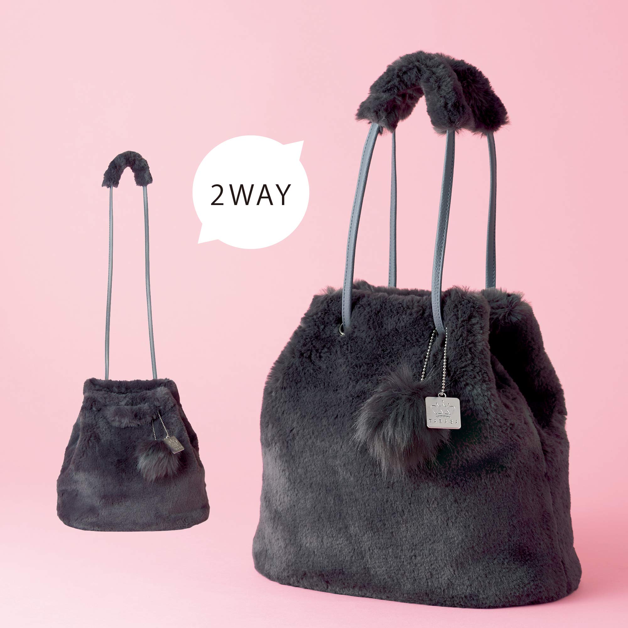 ❌ (มีกล่อง) Tabasa 2WAY กระเป๋าสะพายขนสัตว์ Eco ใช้ได้ 2 แบบ ประดับปอมและป้ายโลโก้น่ารักมาก
