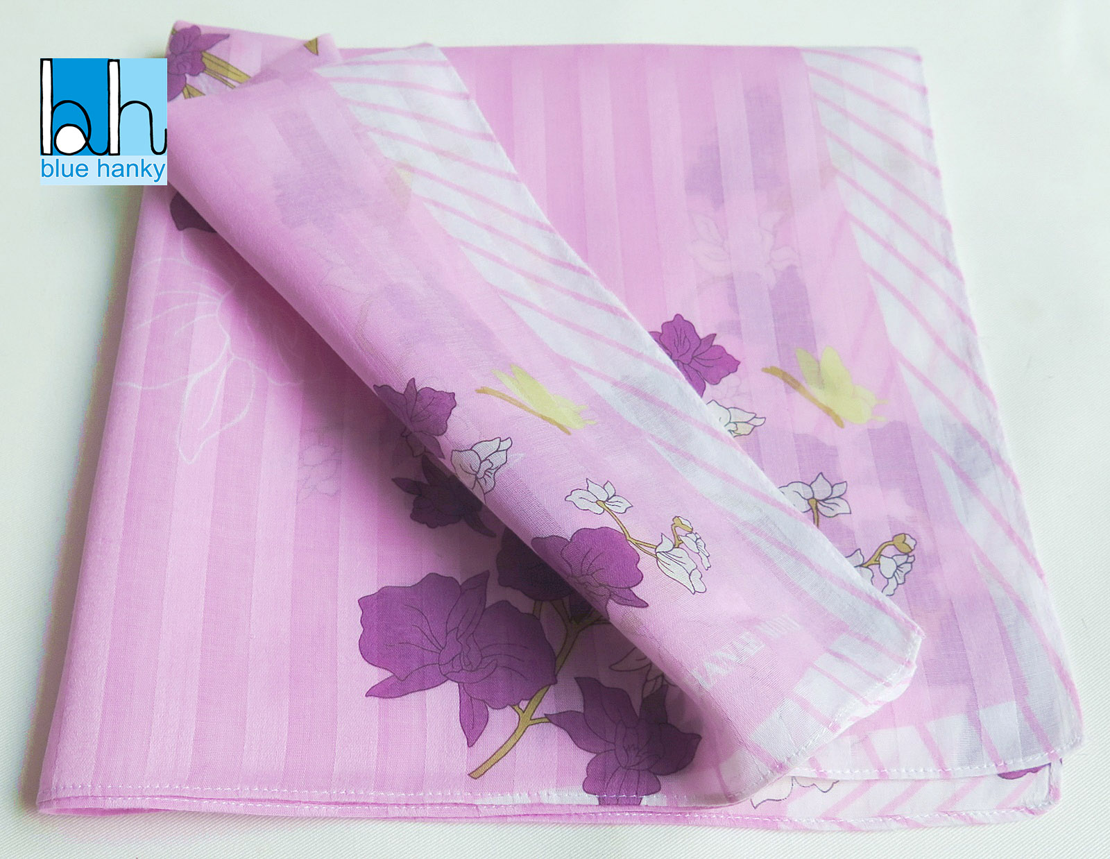 #274 21" HANAE MORI ผ้าเช็ดหน้ามือ2 สภาพดี ผ้าเช็ดหน้าผืนใหญ่