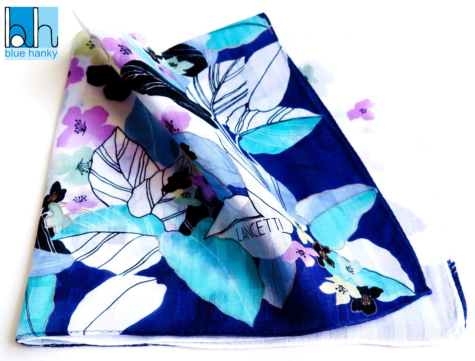 #186 19" LANCETTI ผ้าเช็ดหน้ามือ2 สภาพดี ผ้าเช็ดหน้าผืนใหญ่