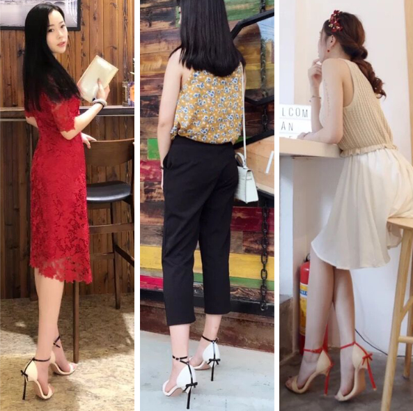 รองเท้าส้นสูงสายรัดข้อรุ่นโบว์หลัง ไซต์ 34-41 มีส้นสูง 4 / 3.2 นิ้ว สีตามภาพ
