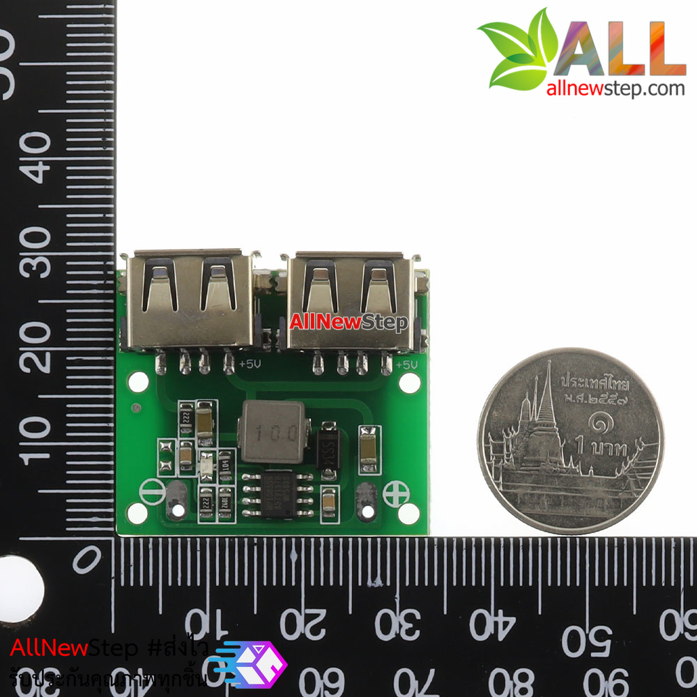 โมดูลแปลงไฟจาก 6-24V เป็น 5V แบบ USB 2 ช่อง กรแสต่อเนื่อง 2A สูงสุด 3A