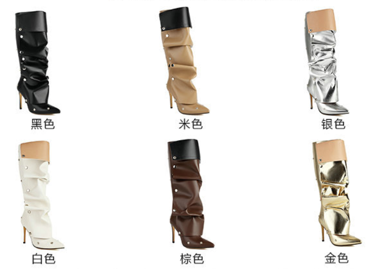 รองเท้าบูทยาวหนังย่น (รุ่นหนังด้าน) ไซส์ 34-46 สีดำ/น้ำตาล/ขาว/เบจ/เงิน/ทอง
