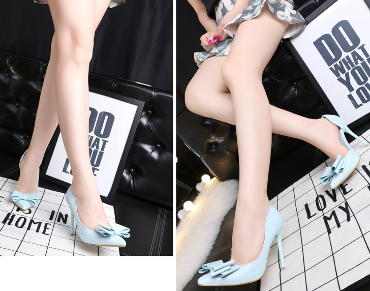 รองเท้าส้นสูงแต่งโบว์หน้า ไซต์ 34-39 สีดำ/แดง/ขาว/เทา/ฟ้า/เหลือง/ชมพู