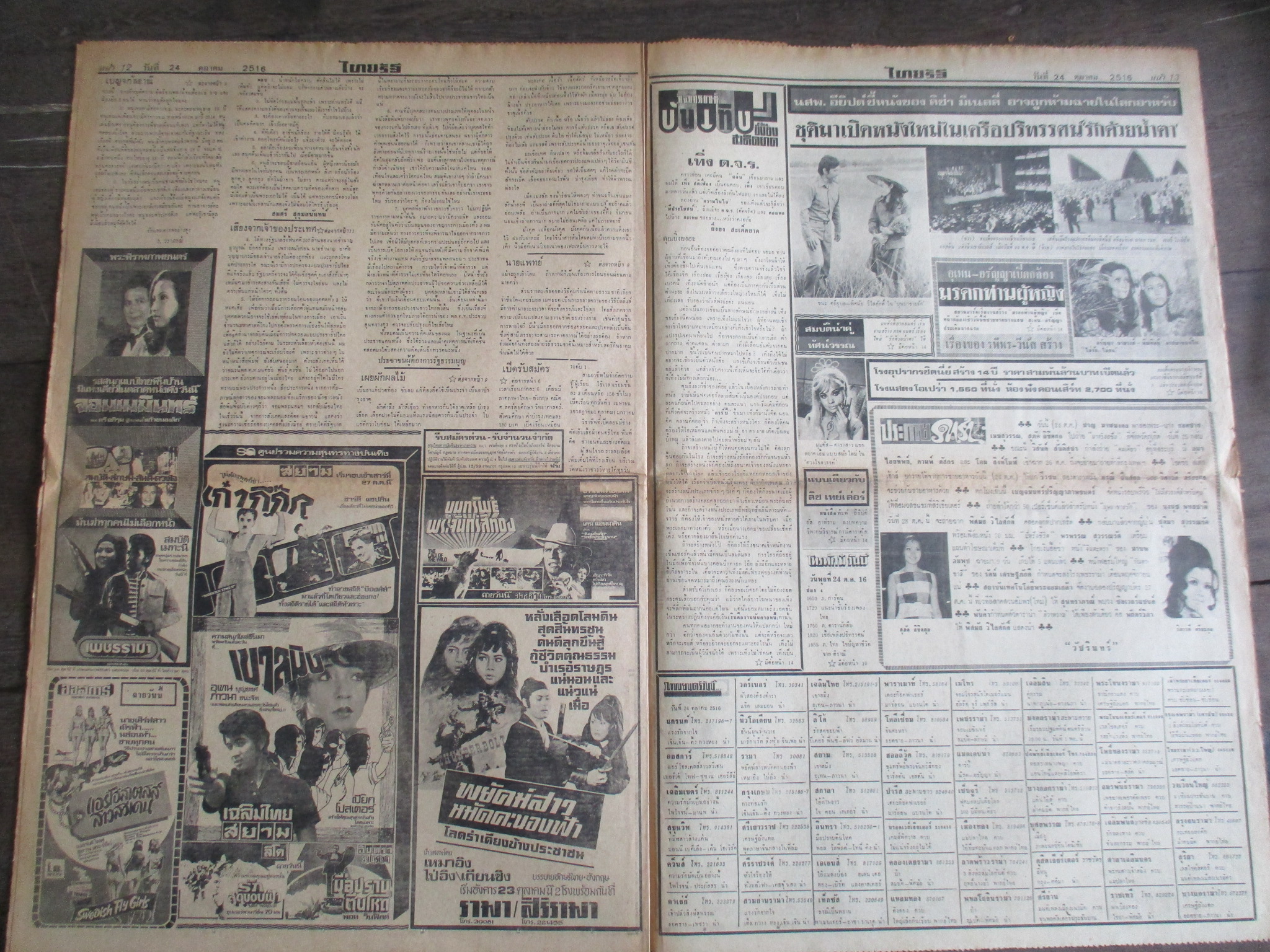 หนังสือพิมพ์ไทยรัฐ วันที่24ตุลาคม2516 ประมวลภาพเหตุการณ์ 14 ตุลาคม 2516 หน้าครบสมบูรณ์ มีขาดตรงรอยพับกลาง