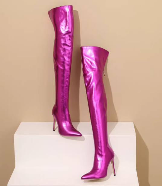 รองเท้าบูทยาวถึงต้นขาปลายแหลม ไซส์ 34-43 สีเขียว/เงิน/ทอง/ม่วง/ชมพู