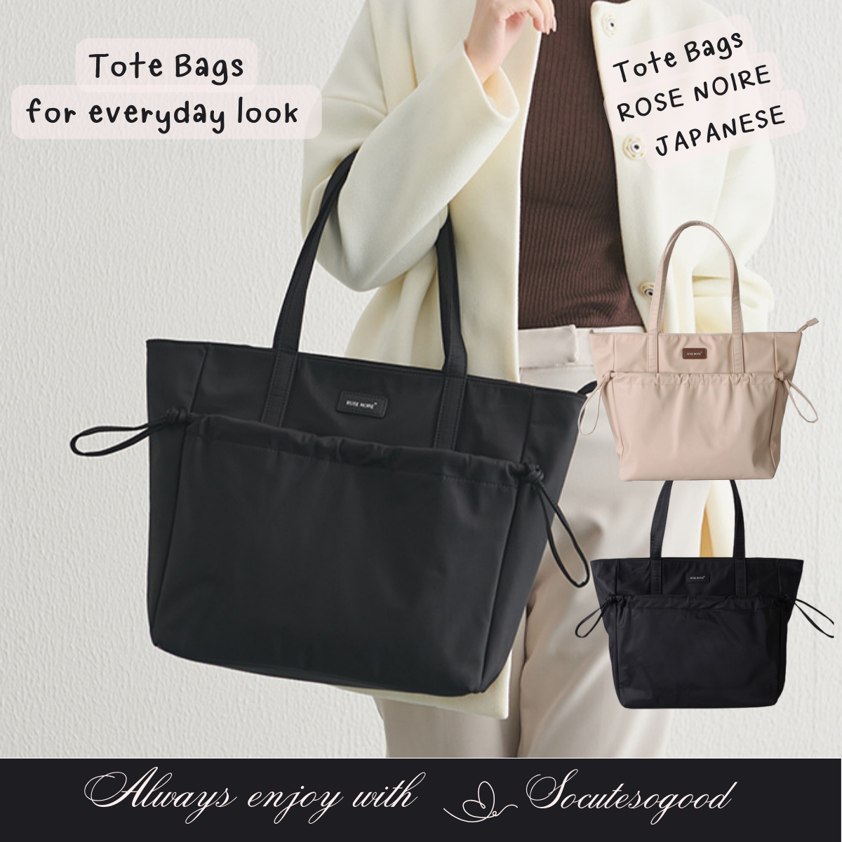 Rose Noire Tote bags for everyday look กระเป๋าดูเรียบหรูมีสไตล์ สะพายได้ทุกลุคทุกวัน น้ำหนักเบ๊าเบา สำเนา