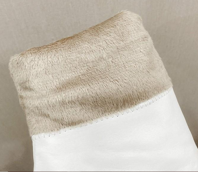 รองเท้าบูทหนังส้นสูงยาวเลยเข่า ไซต์ 34-43 สีขาว/ดำ