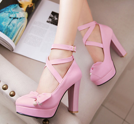 รองเท้าส้นสูงน่ารักๆสีม่วง/ชมพู/ครีม/ขาว/ดำ ไซต์ 34-43