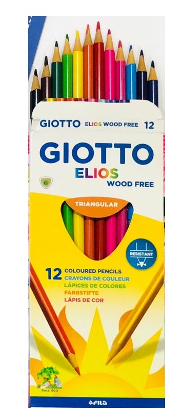 ดินสอสีไม้สามเหลี่ยม แท่งยาว 12 สี GIOTTO ELIOS Wood Free
