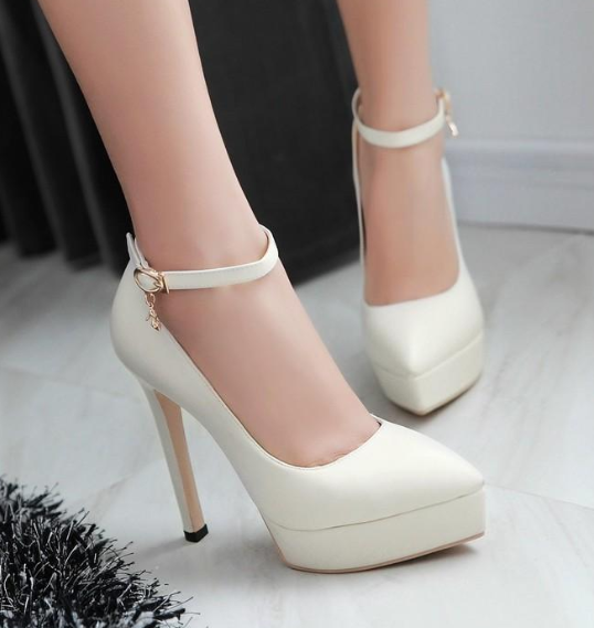 รองเท้าส้นสูงทรงสวยสีฟ้า/ชมพู/แดง/ขาว/ดำ ไซต์ 34-43