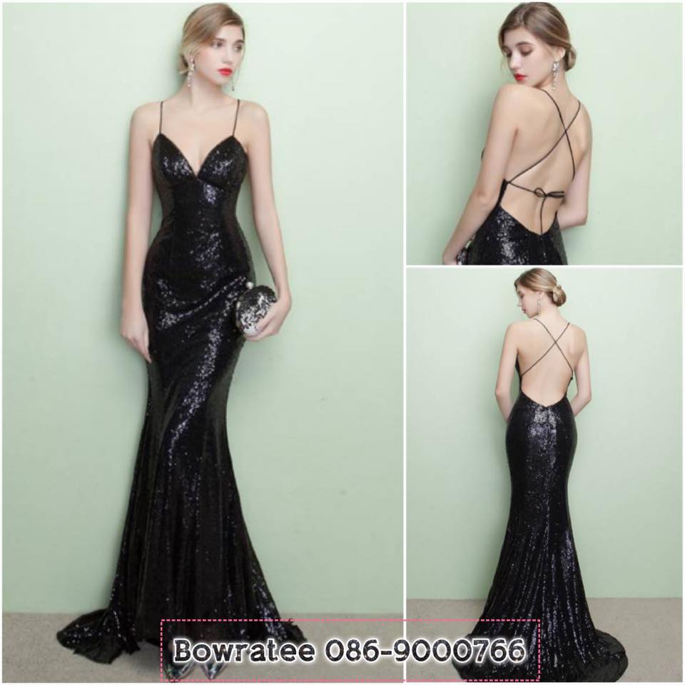 ชุดราตรี ปักเลื่อมเปิดหลัง