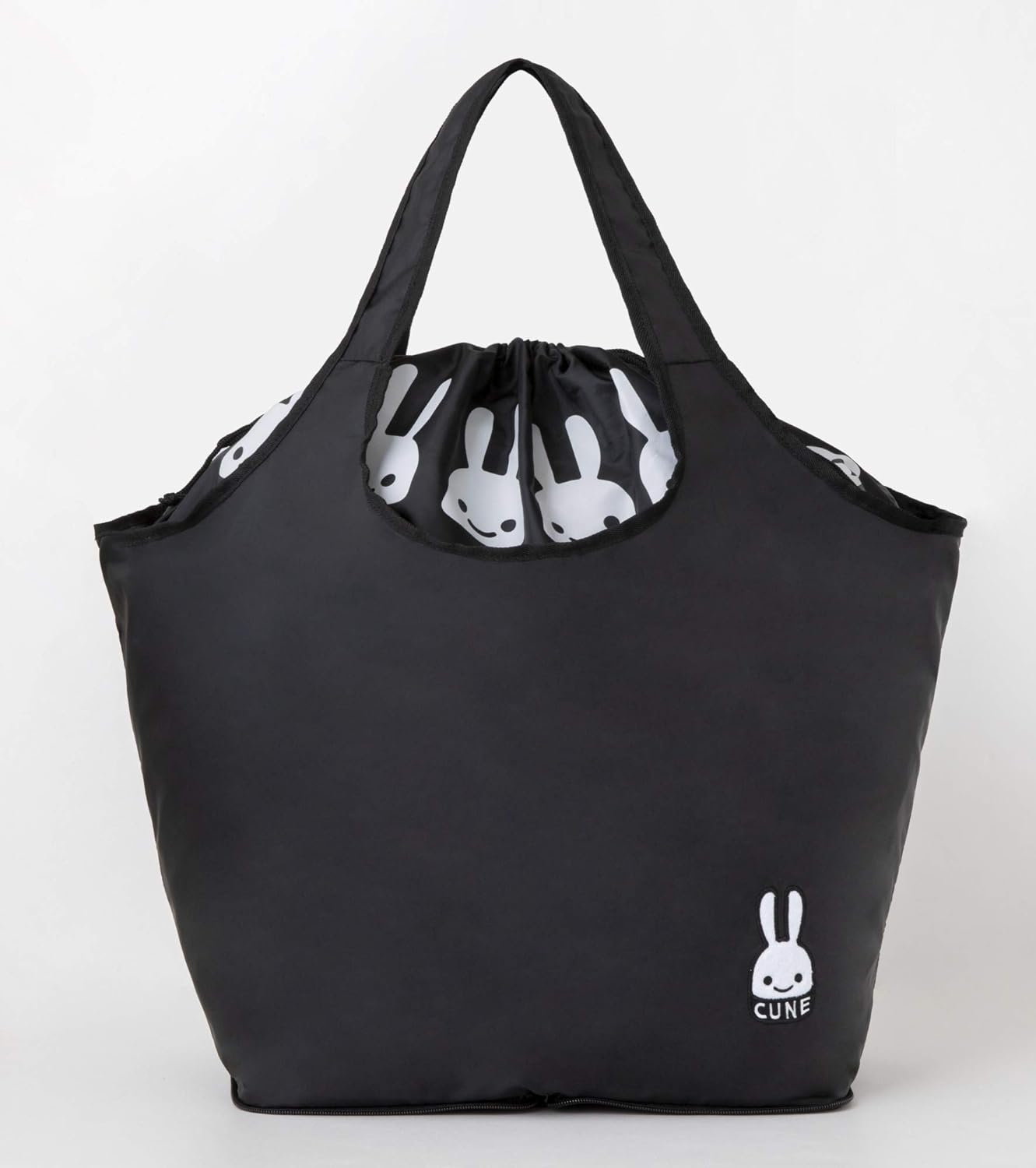 CUNE BIG SHOPPING BAG ถุงผ้าช้อปปิ้งสีดำ ปักลายกระต่าย ใบใหญ่มากกก