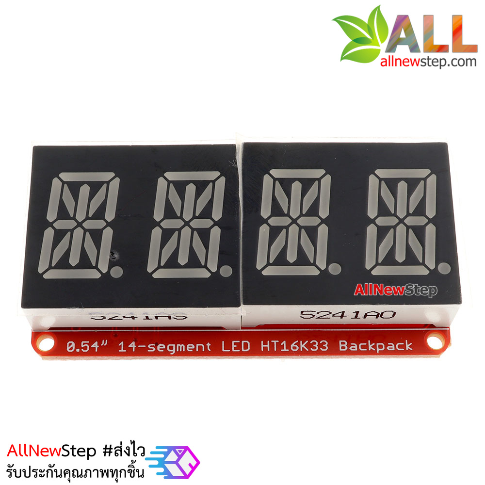 จอ LED 0.54 นิ้ว 4 หลัก 14-Segment ชิฟ HT16K33 สีแดงส้ม