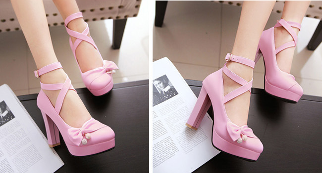 รองเท้าส้นสูงน่ารักๆสีม่วง/ชมพู/ครีม/ขาว/ดำ ไซต์ 34-43