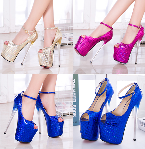 รองเท้าส้นสูง ไซต์ 34-43 สีน้ำเงิน สีชมพู สีทอง