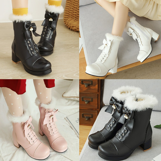 รองเท้าบูทหุ้มข้อน่ารักๆสีดำ/ชมพู/ขาว ไซต์ 34-43