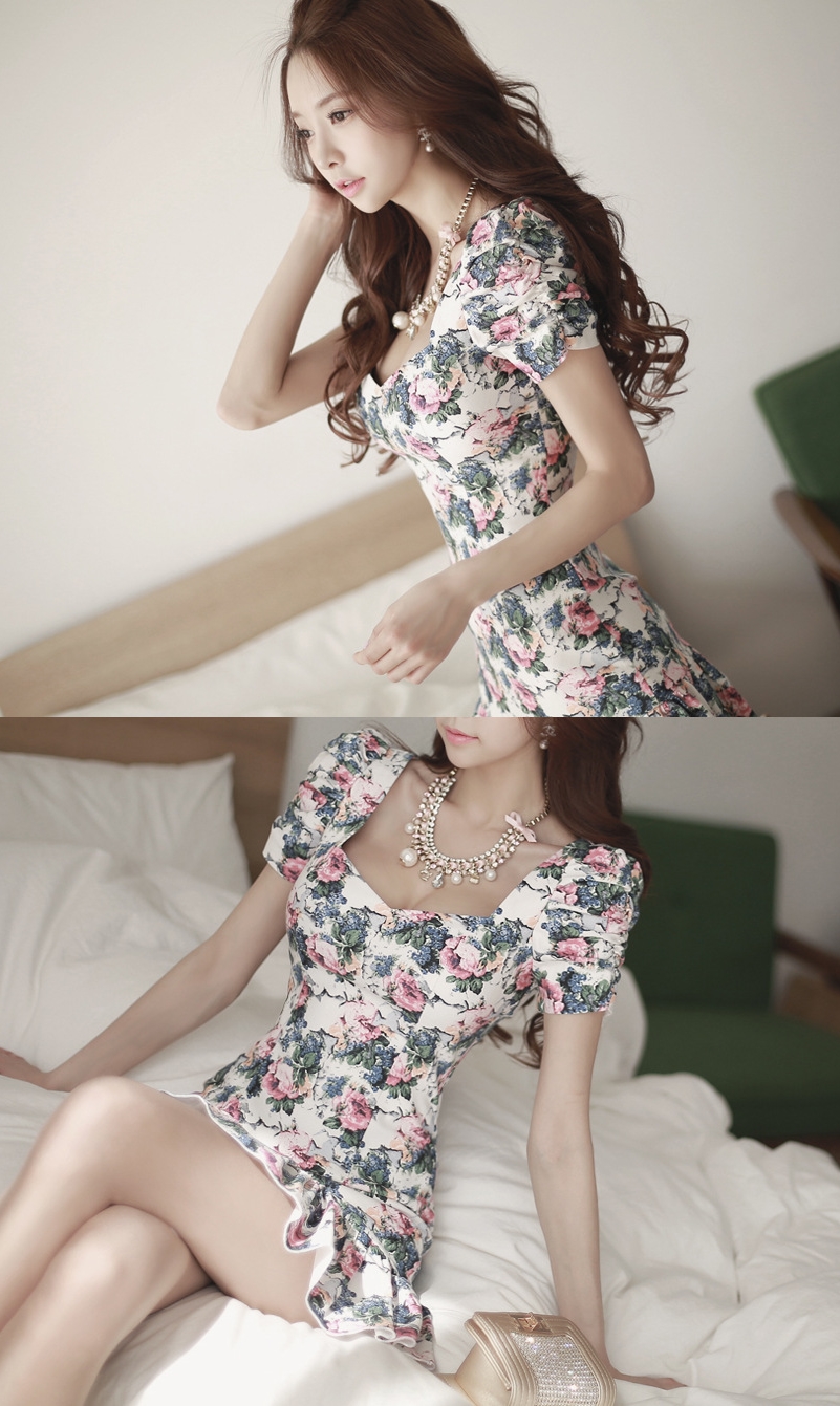 **หมดค่ะ**เดรสทำงาน ชุดเดรสลายดอกไม้ สไตล์วินเทจ ใส่ซิปด้านหลัง สวยหวานเหมือนแบบค่ะ