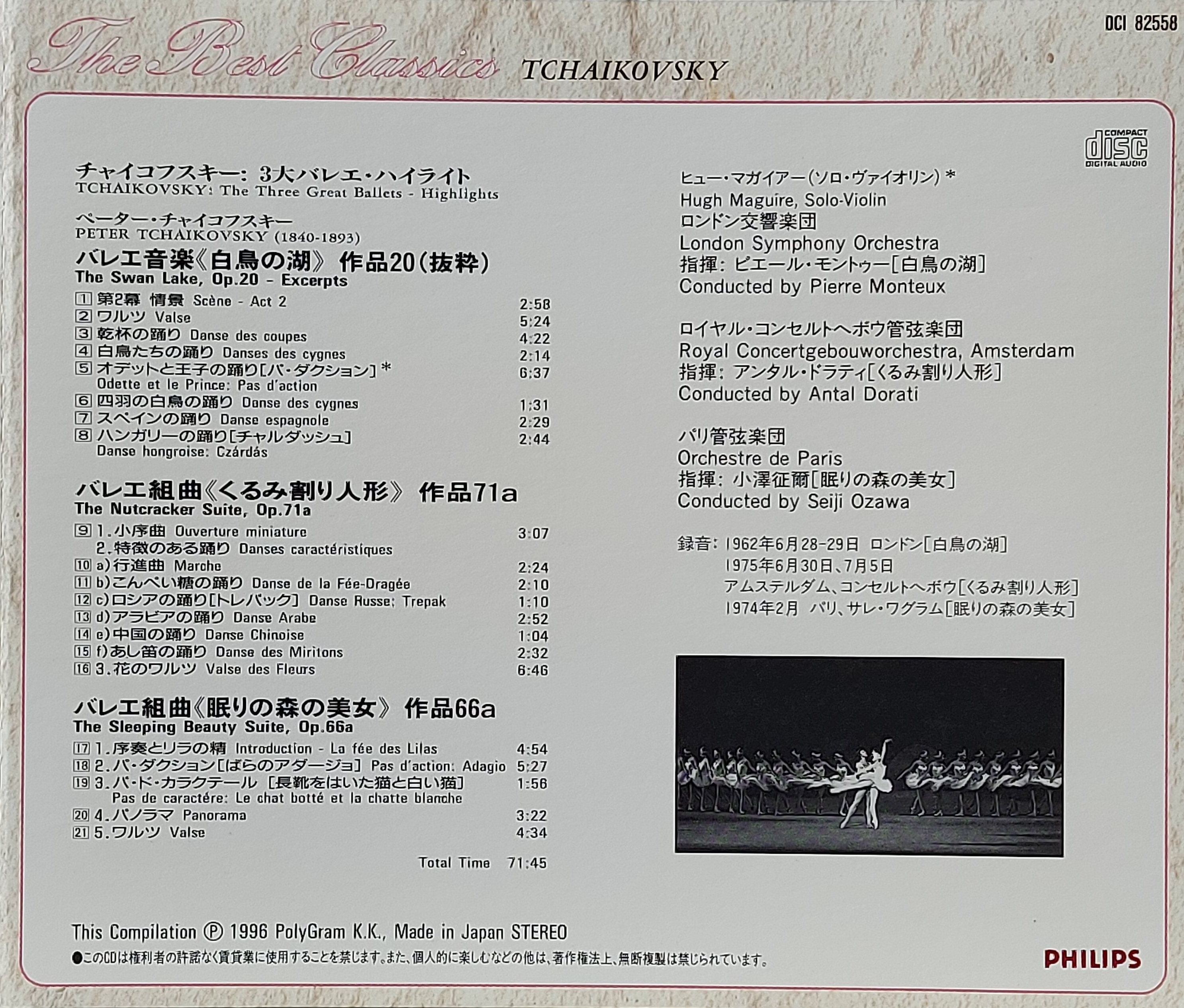 Used CD,The Best Classic Tchaikovsky The Three Great Ballets - Highlights (A+)(Classical)(instrumental)(1996)(Japan)
