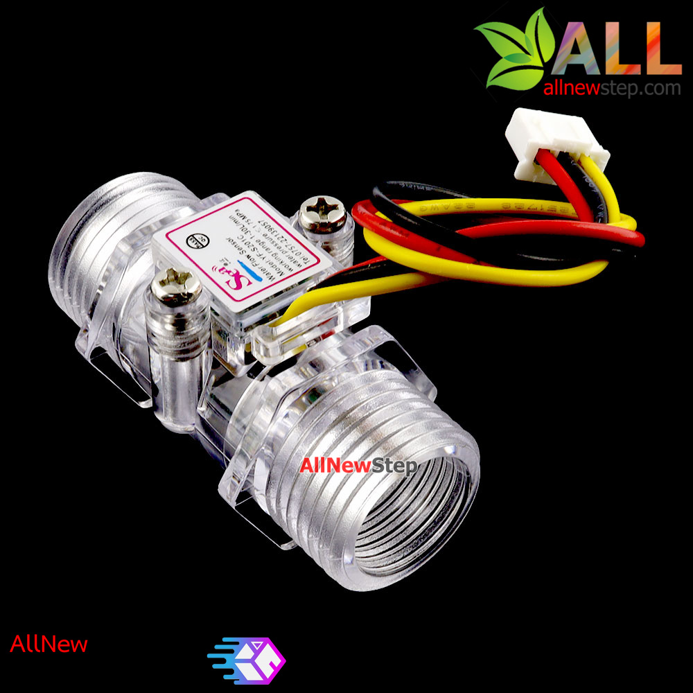 YF-S201C เซนเซอร์วัดอัตราการไหลของน้ำ ขนาด 1/4 นิ้ว สีใส