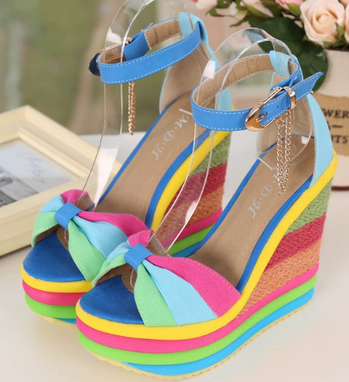 รองเท้าส้นเตารีดคัลเลอร์ฟูล ไซส์ 34-43 สีส้ม/ฟ้า
