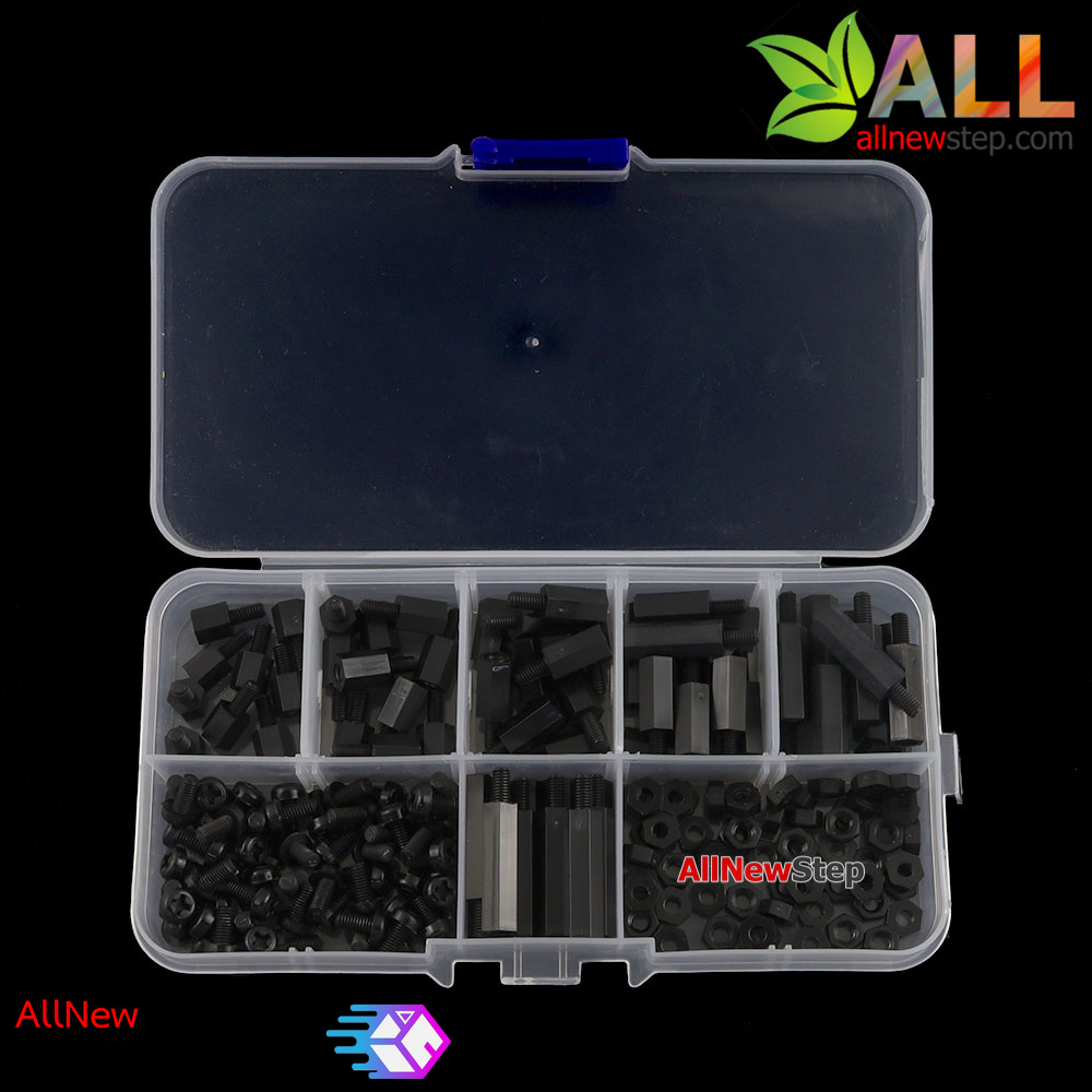 M3 Nylon Hex Spacers Screw Nut Black 180 pcs ชุดน๊อต หกเหลี่ยม สีดำ