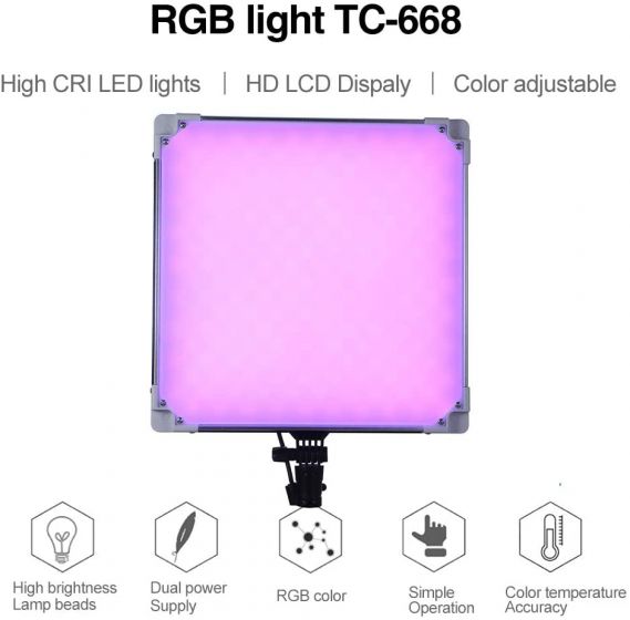 NiceFoto TC-668 RGB LED Video Light, Bi-Color Mode,360 LED Beads, 0-360 Full-Color Adjustment, CRI95+, LCD Display