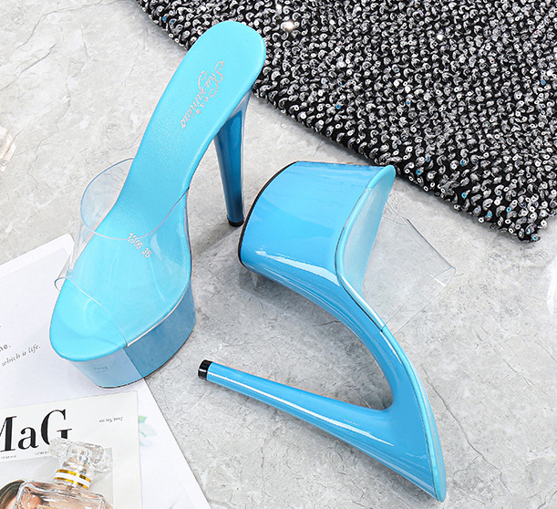 รองเท้าส้นสูง 6.8 นิ้ว แบบสวม ไซต์ 34-43 สีใส/ดำ/แดง/ขาว/เงิน/ม่วง/ฟ้า/ชมพูอ่อน/ชมพูเข้ม