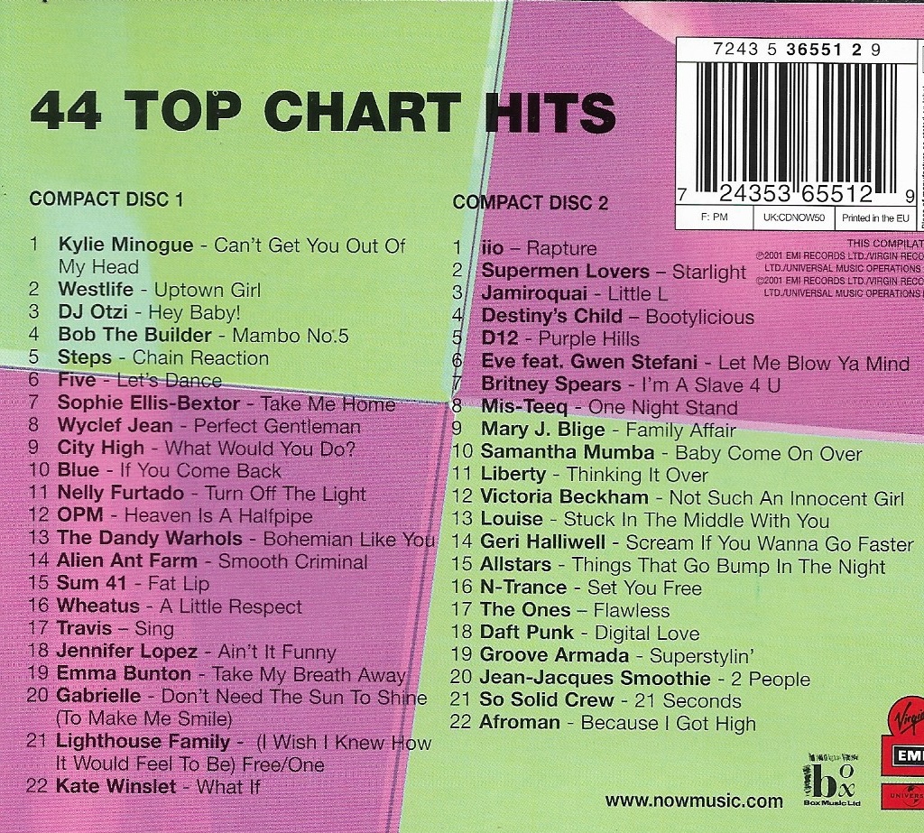 Used CD,Now 50 44 Top Chart Hits That's What I Call Music!(2CD) (B)(Various Artists)(2001)(EU)