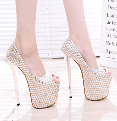 รองเท้าส้นสูงสีทอง 7.6 นิ้วงานทรงคัทชูเปิดหน้า ไซต์ 34-43