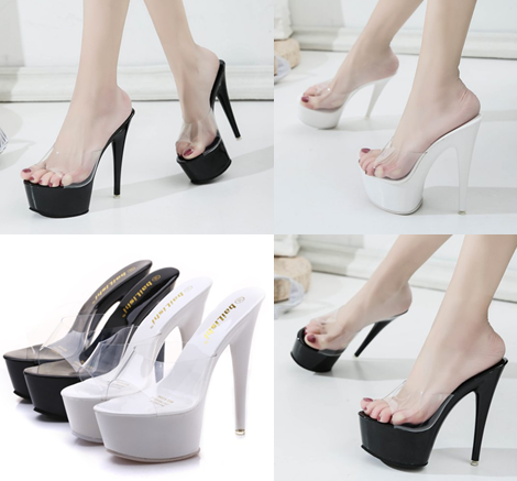 รองเท้าส้นสูงแบบสวมสีขาว/ดำ ไซต์ 34-38