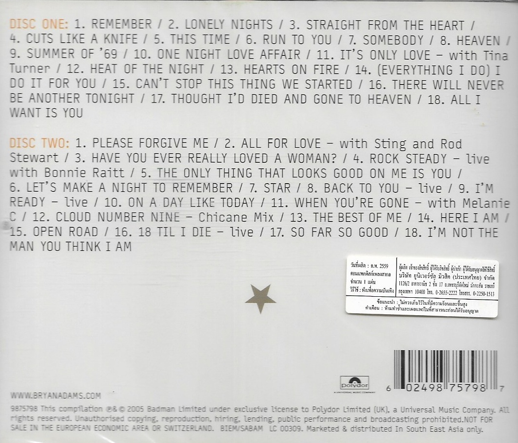 CD,Bryan Adams - Anthology(Best Of)(2CD)(2005)(Asia)