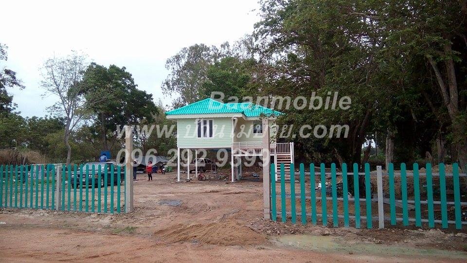 บ้านน๊อคดาวน์ ขนาด 6*7 เมตร ระเบียง 3*3 เมตร ยกสูง 2 เมตร (2ห้องนอน 2ห้องน้ำ 1ห้องรับเเขก)