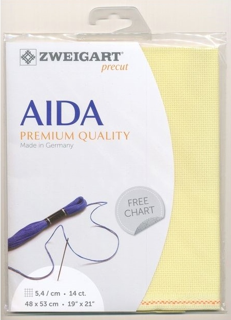 Zweigart ผ้า Aida 14 ct. สีเหลือง Yellow ขนาด 48 x 53 ซม.