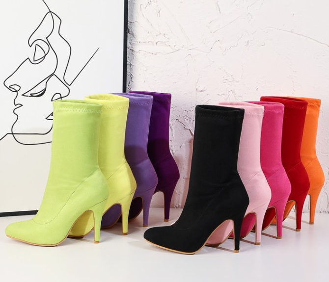 รองเท้าบูทหุ้มข้องานผ้ายืด ไซต์ 34-46 สีดำ/แดง/ส้ม/เหลือง/เขียว/ม่วงอ่อน/ม่วงเข้ม/ชมพูอ่อน/ชมพูเข้ม
