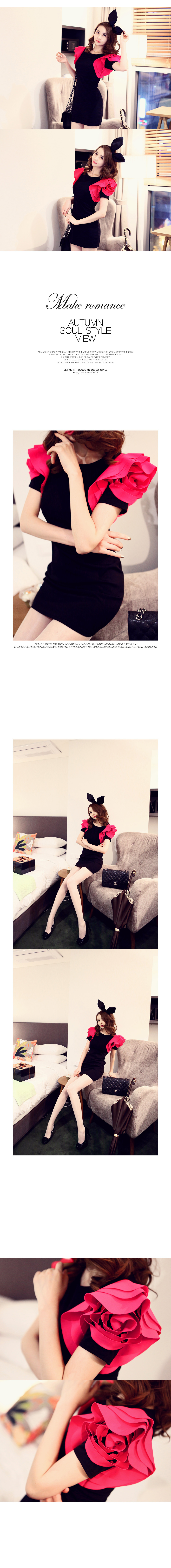 ***หมดค่ะ***เดรสผ้าสีดำคอกลม แต่งแขนเสื้อวนสีชมพูเก๋ ๆ ทรงเข้ารูปสวยเหมือนแบบ100%ค่ะ