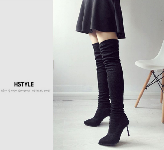 รองเท้าบนยาวเลยเข่าส้นสูงส้นเกลียวสีแดง/ดำ/เงิน/น้ำตาล ไซต์ 34-39