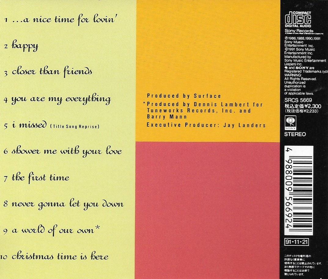 Used CD,Surface - The Best Surface A Nice Time for Loving (A)(1991)(Japan)