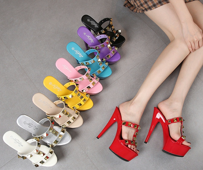 รองเท้าส้นสูงแบบสวม 5.3 และ 6 นิ้ว ไซต์ 34-43 สีดำ/แดง/ขาว/ฟ้า/เหลือง/ม่วง/ครีม/เงิน/ชมพู