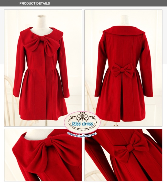 M072 ***พร้อมส่งไซส์ S มีแค่ชุดไม่มีเฟอร์นะคะ***เสื้อโค้ทกันหนาวสีแดง ปกคอบัวเล่นดีเทลปกด้านขวาร้อยผ่านเป็นรูปโบว์ด้านหน้า ด้านหลังติดโบว์ สวยเหมือนแบบค่ะ