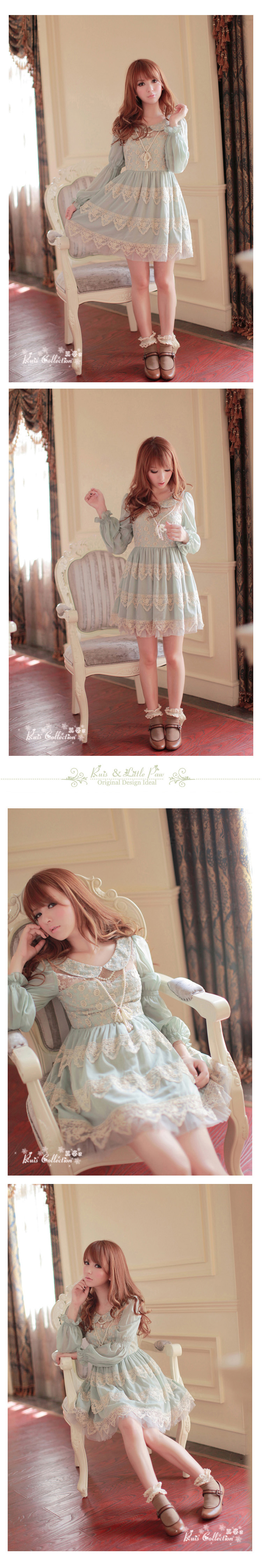 ***พร้อมส่ง***เดรสตาข่ายสีเขียวคอบัว แขนยาว ปักดิ้นสีทองรูปดอกแอสเทอร์สไตล์เจ้าหญิง